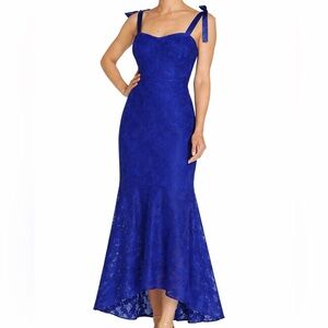 Aidan Mattox Lace High Low Midi Dress Marina Blue Formal Size 14
